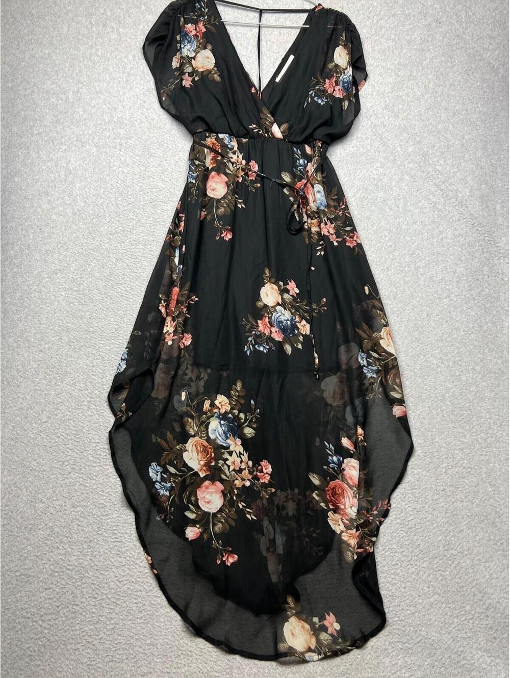 Superfoxx Chiffon Floral Sheer Midi Dress XS Flowy Boho Romantic Fairy victorian
